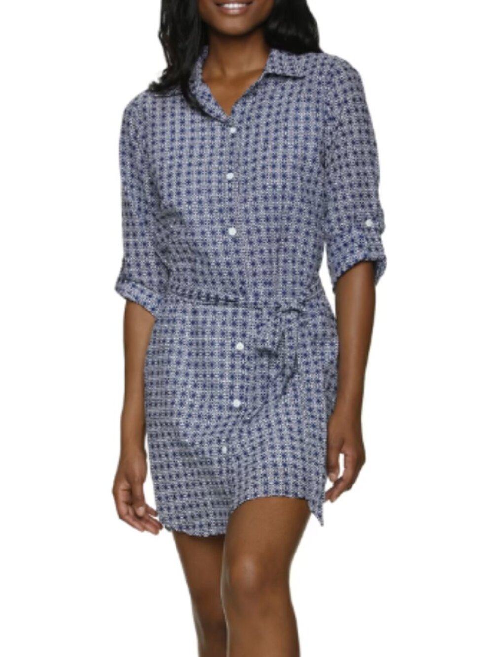 Draper James Helen Jon Navy Medallion Print Cotton Shirt Dress Cover Up M